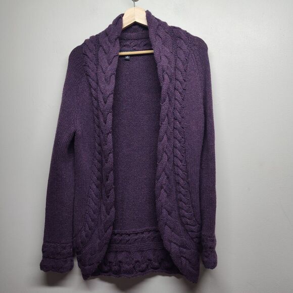 Banana Republic Knit Cardigan Sweater Women Size M Purple Open  Cashmere Wool - Picture 1 of 8